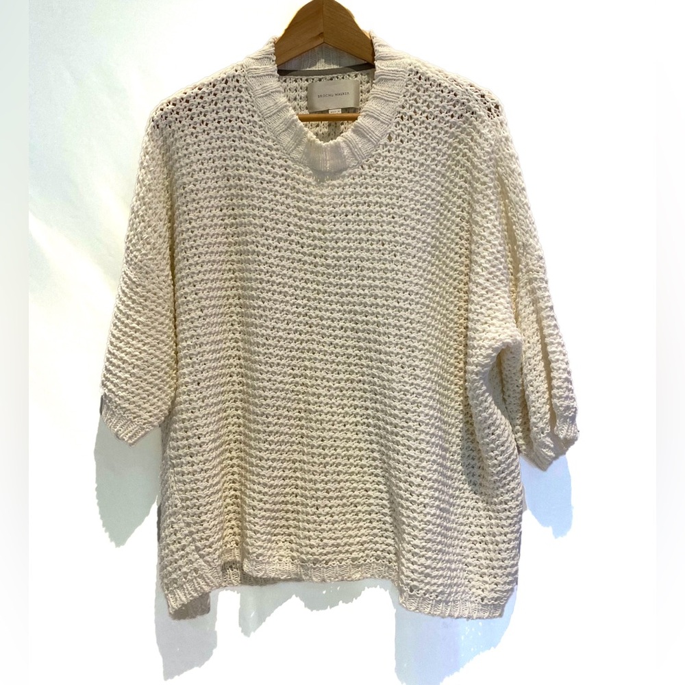 Brochu Walker White Oversized Short Sleeve Knit Sweater, size L